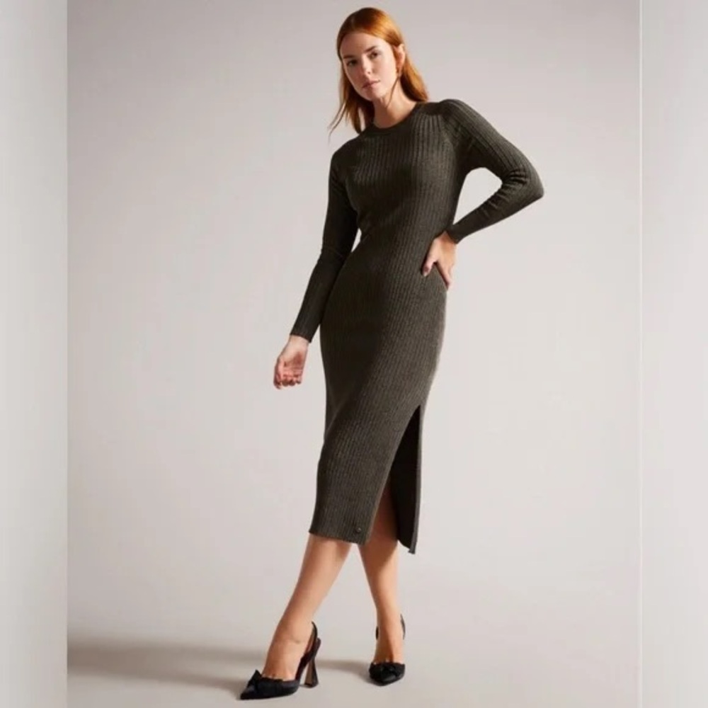 NWT Ted Baker Sayrah Metallic Green Knit Dress